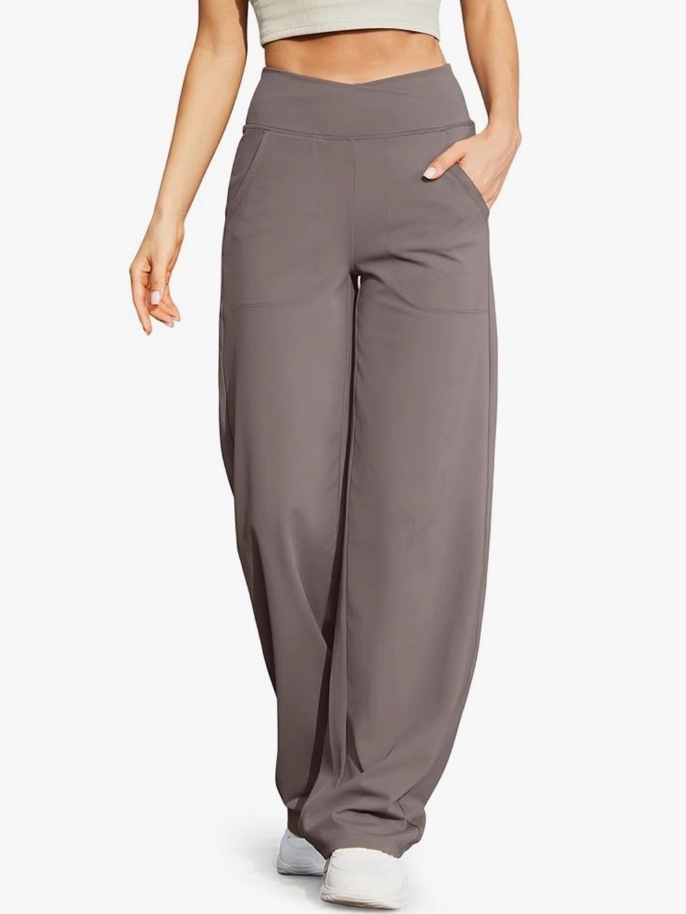 G4Free EverGoing Wide Leg Yoga Pants for Women Crossover Waist with Pockets